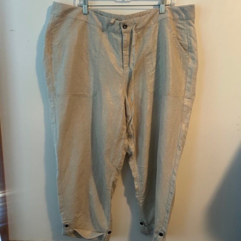 Lane Bryant Cream Metallic Linen blend drawstring waist ankle pants, size 18/20